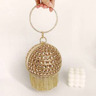 奢华时尚流苏圆形球包女士手提包钻石晚宴包婚礼派对手拿包斜挎包