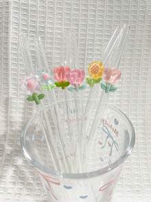 1/2 件花卉装饰耐热玻璃吸管，适合饮用果汁、奶茶、咖啡、冷饮，带有弧形设计和水果装饰、学校用品、礼品、餐厅、露营/旅行/夏季/度假/厨房、学校用品、礼物/情人节。 - 彩色 - 查看 3