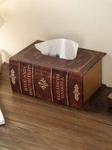 FEILIYA 1 件复古书形纸巾盒，仿书纸巾盒，适用于家庭、客厅、餐桌、咖啡桌、木质和皮革纸巾架 - 彩色 - 查看 8