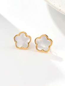 1 对优雅花卉时尚耳环，复古简约空心心花和三叶草耳环