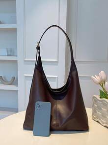 今年流行的大号托特包女士新款时尚设计单肩包时尚女士手提包 - 巧克力棕 - 查看 4