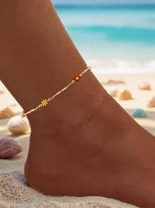 1 stuk modieuze enkelband in boho-stijl met dopamineglaskralen en willekeurige kleuren, madeliefjesbloem, veelzijdig voor dames, casual en vakantiekleding
