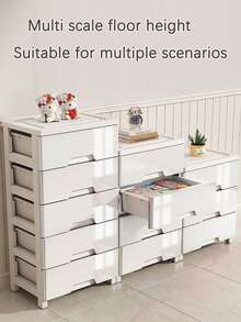 多层抽屉式收纳柜免组装床头五屉储物柜塑料加厚收纳箱可移动 - 彩色 - 查看 5