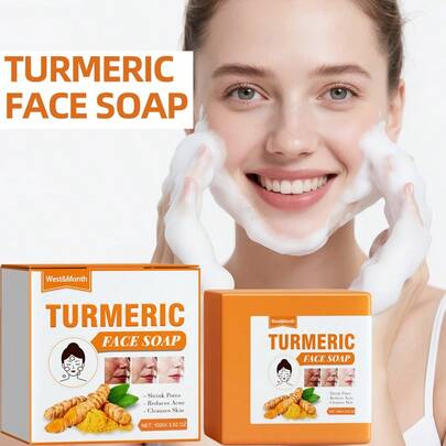west&month 100g Turmeric Soap Body Cleaning Lightening Dark Underarm Leg Body Cleansers Brightening Face Soap Tender Skin Care Beauty
