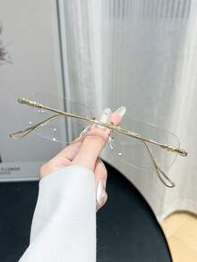 1 Cặp kính gọng kim loại hình chữ nhật unisex, kiểu dáng thanh lịch, tròng kính trong suốt, phù hợp cho văn phòng, đọc sách, xem TV, chơi game và sử dụng điện thoại thông minh. - Kim Bình - Xem 4