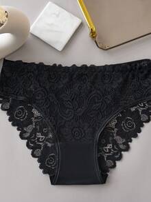 Juego de 6 bragas elegantes de unicolor con ribete de encaje, para mujeres - Multicolor - View 6