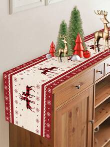 1Pc Christmas Polyester Table Runner Table Cloth,Christmas Table Flag With Deer Snowflake Design,Christmas Decoration Supplies,Xmas Party Decor,Home Decor,Table Decor,Christmas Decor,Christmas Gift - Snowflake Elk - View 4