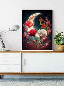 Kit de peinture de diamant de fleur DIY sous la lune, diamant rond plein pour décoration murale de la maison