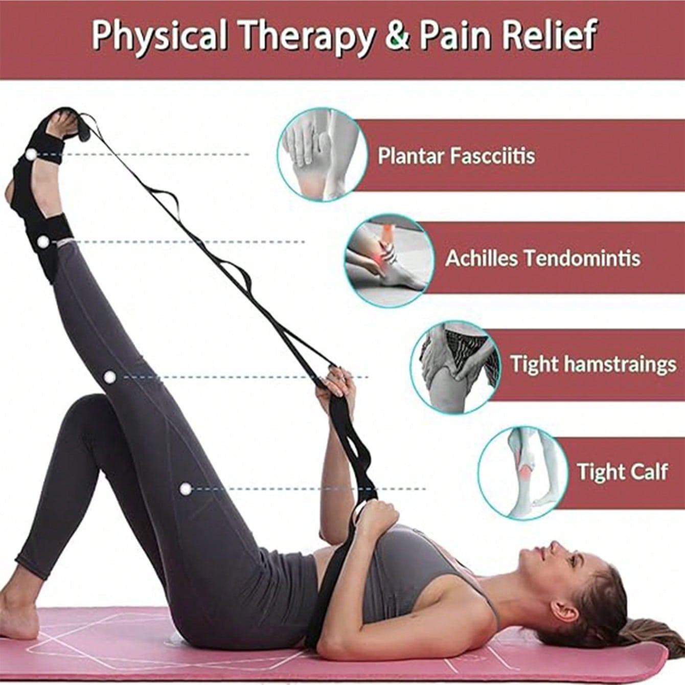 Banda elástica, estiramiento de tobillo con estructura de bucle y parte desmontable para el pie, herramienta de estiramiento de la fascia para yoga,