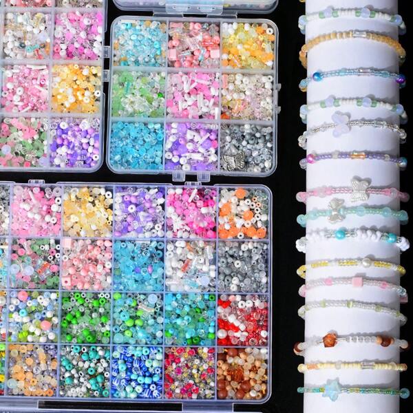 24 Gitter Samenperlen Set Gemischte Farben Gemischte Stile Glasperlen Lose Perlen Armband Halskette DIY Schmuck Zubehör Materialien