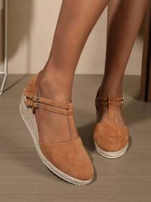 Fashionable & Elegant Casual Versatile Daily Commute Solid Color Casual Commuting Outdoor Outdoor Party Elegant Party Resort Fashion Fabric Lace-Up Women's Thick Bottom Wedge High Heel Shoes Female Shoes Autumn Shoes Flats Beach Holiday Wedding Party Home Outdoor All Season
