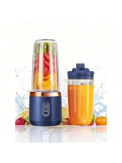 1 pieza Licuadora portátil inalámbrica de 400ml, mini licuadora de batidos con 6 cuchillas y doble taza, licuadora de frutas mini recargable por USB-C, taza licuadora multifuncional perfecta para verduras, frutas y batidos