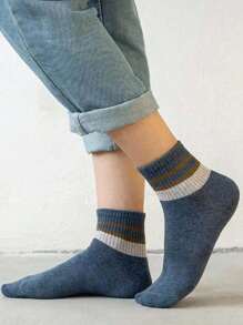 7双青少年条纹低帮运动袜，吸水，复古，双条纹，踝袜 - 彩色 - 查看 2