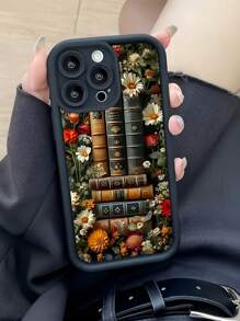 1 pieza Funda de teléfono antishock de TPU con diseño de libro de margarita negra, compatible con Apple 16, 15, 14, 13, 12, 11 Pro Max y Series