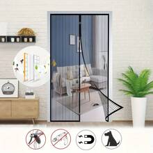 Summer Anti-Mosquito Magnetic Screen Door Curtain - No Drilling Installation, Pet Friendly Soft Mesh Double-Sided Tape & Push Pin Design, 4-Piece Privacy & Light Control, Fit Most Doors, No Drilling Needed Modern Home Decor, Polyester Material