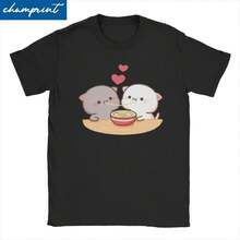 Men Women's Cute Peach And Goma T Shirt Mocha Mochi Cartoon Cat Pure Cotton Tops Hipster Crew Neck Tees Summer T-Shirts - màu đen - Xem 1