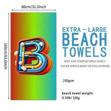 Personalized Cartoon Colorful Letter Customization A-Z English Letters Exclusive Custom Text Custom Name Quick Drying Outdoor Beach Towel Cool Ocean Customizable Palm Tree & Beach Scene, Perfect For Beach, Pool, Yoga & Fitness, Beach Accessories Absorbent Fabric, Beach Towel Outdoor Camping Perfect Gift
