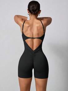 NcmRyu 1 件女士无缝弹力纯色时尚镂空工字背连体衣