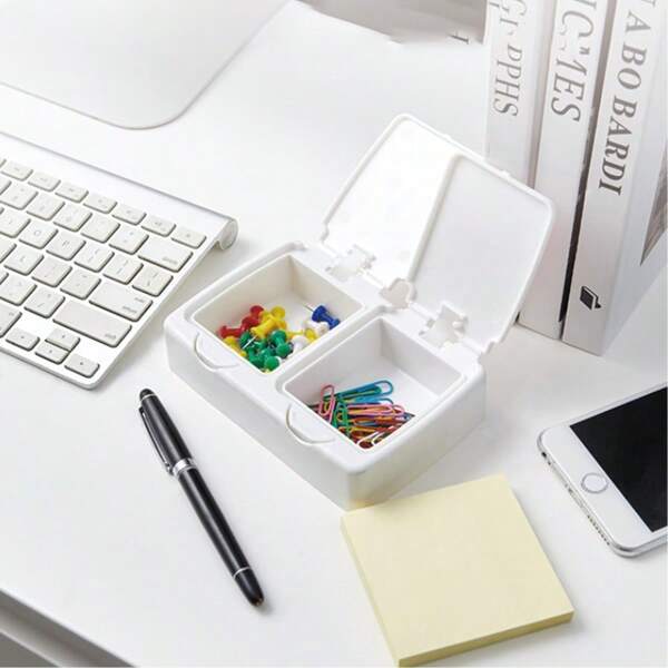 1 pieza Caja de almacenamiento de escritorio dual, Caja de almacenamiento de hisopos de limpieza, Nueva caja de cajón pequeño para joyas con apertura automática, Caja de almacenamiento de cuadrícula grande, Adecuada para hisopos de limpieza, hilo dental, cosméticos, joyas, etc.