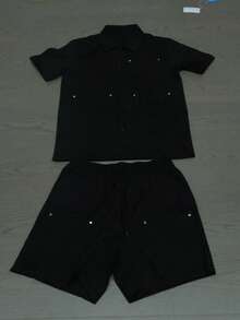 男士短袖口袋衬衫和短裤套装 - 黑色 - 查看 1