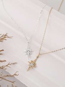 1 pezzo Collana con pendente a forma di stella del nord in zirconia, in argento sterling 925, elegante e versatile, gioiello di moda regalo adatto per uso quotidiano e occasioni.