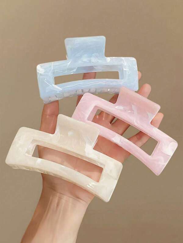 3 Pcs Oversized Square Gradient Hair Clips In Pink, White And Blue, High-Quality Elegant Minimalist Design, Versatile Summer Hair Accessory Suitable For Casual, Party, Work, Vacation, Washing Face, Makeup, Outfit Matching