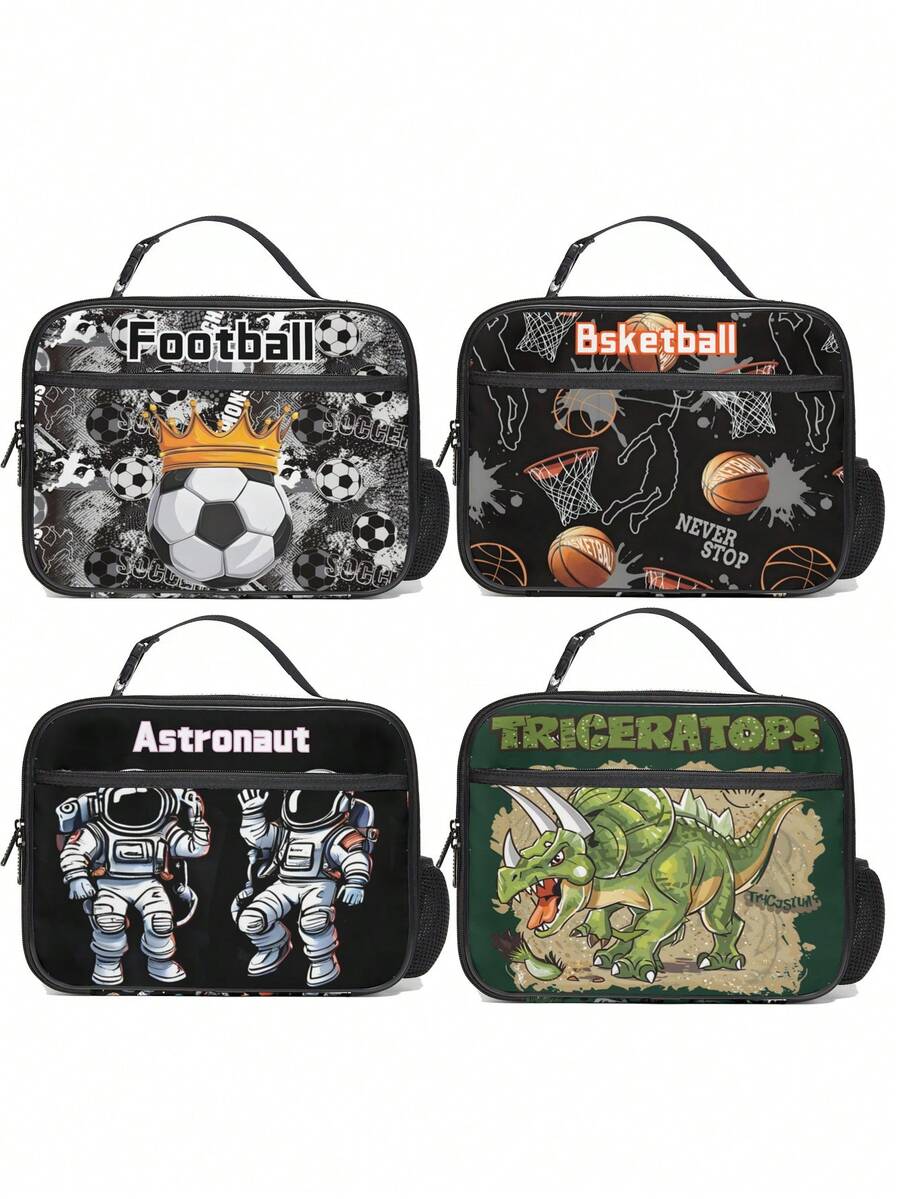 儿童时尚宇航员印花午餐袋，生动的图案设计适合儿童审美，隔热可重复使用，适合上学、野餐、短途旅行，是送给男孩的完美礼物 - 男款便當袋 - 查看 1