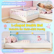 L-Shaped Double Twin Beds House Platform Beds W/ Window & Fences Ray - White - View 6