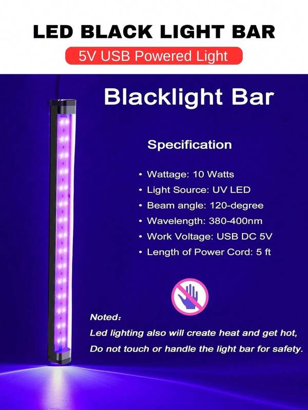 2 Stück 10W USB betriebener LED Schwarzlicht Streifen 1ft/30cm UV Licht, magnetische Halterung UV Schwarzlicht für Schwarzlicht Party Wandteppiche, Poster, Körperbemalung, Leuchten Party Schwarzlicht für Schrank und Halloween Dekoration, Bühnenlicht, Leuchteffekt