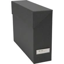 Lovisa Fiberboard Label Frame 12 File Storage Box | Document Organizer For Important Paperwork, Hanging File Box W/Flip Top Lid & Metal Label Window | 3.7"X13"X9.4" | Dark Grey - Dark Grey - View 1