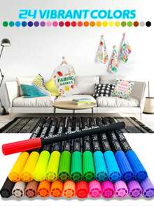 12/24色1盒布画笔防水不褪色涂鸦笔织物笔手工绘画笔DIY彩绘T恤鞋刷马克笔彩色笔，学校用品，返校