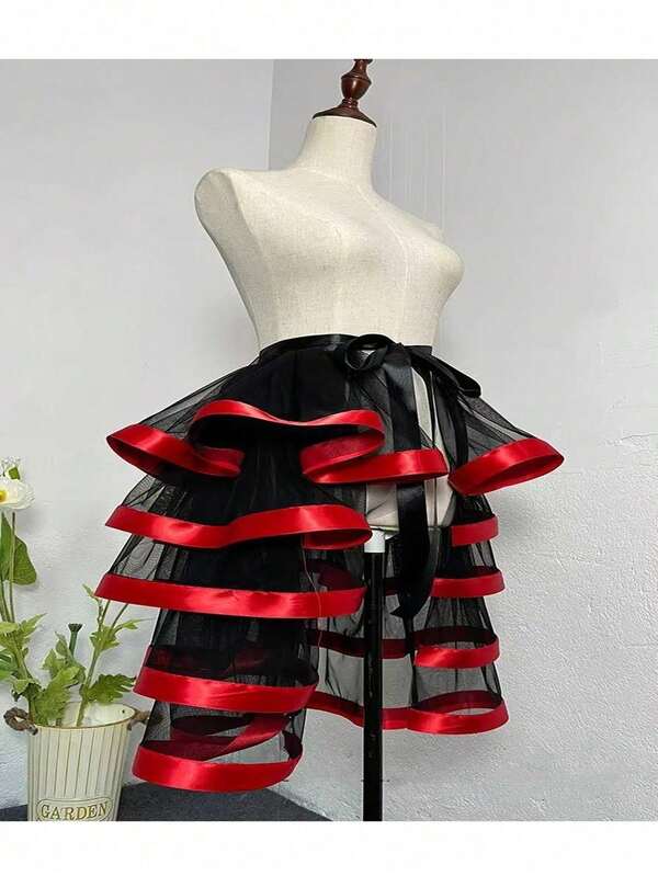 European & American Style Red & Black Cake Tulle Skirt, Bridal Wedding Dress Overlay