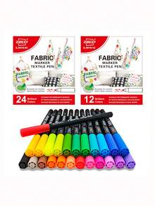 12/24色1盒布画笔防水不褪色涂鸦笔织物笔手工绘画笔DIY彩绘T恤鞋刷马克笔彩色笔，学校用品，返校