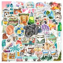 50pcs Outdoor Travel Theme Stickers, Ins Style Fresh, PVC Waterproof Material, Gift Box Decor, Label Stickers, Envelope Seals, Graffiti Stickers, Decor For Guitar, Notebook, Luggage, DIY Crafts, Planner Decoration