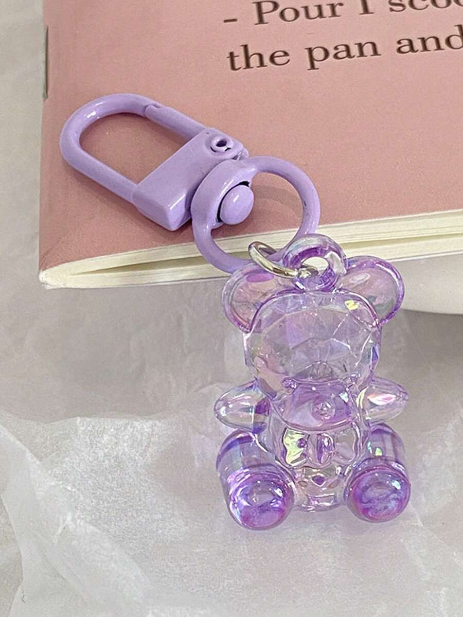 1 chiếc móc khóa hình gấu Acrylic Unisex, mặt dây chuyền hình gấu dễ thương, phụ kiện treo túi - Màu tím - Xem 1
