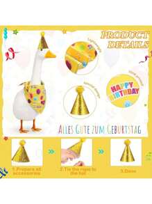 [Birthday Theme Lawn Goose Clothing] Home Party Decor Goose Costume With Glitter Hat And Happy Birthday Bandana Yard Goose Outfits Cement Plastic Goose Duck Decorations