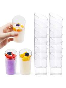 10/25pcs Dessert Cups, 150ml Transparent Plastic Cups, Reusable Ice Cream Cups, Mini Party Square Bowls, Suitable For Fruit Mousse Ice Cream Pudding And Tasting, Holiday Party Supplies, Home Living Supplies, Home Decor - Multicolor - View 10