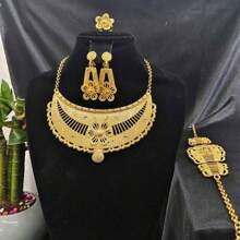 5pcs Middle Eastern Bridal Jewelry Set Necklace Earrings Ring Bracelet Accessory