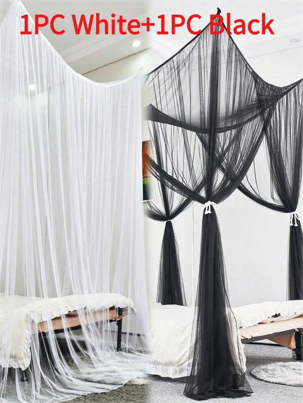 White/Black 4-Corner Mesh Mosquito Net For Home, Princess Bedroom Decor Large Tent, Summer Double Bed Anti-Mosquito Square Mosquito Net