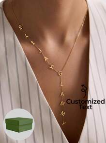 1pc Personalized Nameplate Necklace, Can Customize 1-12 Letter Name, Standard Y-Shape Nameplate Necklace, Upgrade Your Fashion Jewelry Gift, Gold-Plated Name Necklace, Charming New Year Choice