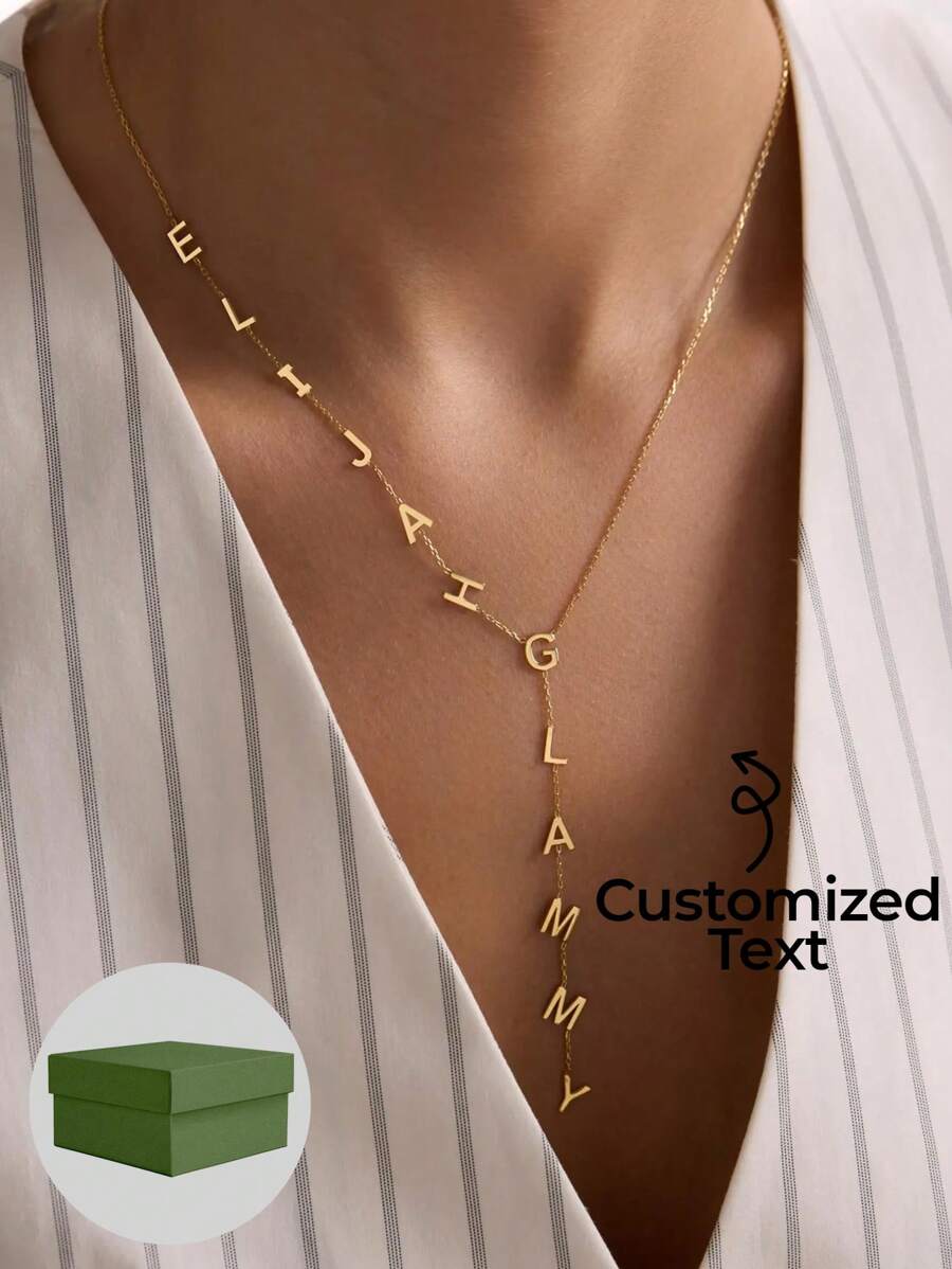 1pc Personalized Nameplate Necklace, Can Customize 1-12 Letter Name, Standard Y-Shape Nameplate Necklace, Upgrade Your Fashion Jewelry Gift, Gold-Plated Name Necklace, Charming New Year Choice