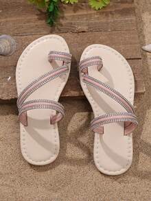 1 Pair Baby Girls Fashion Slippers, Soft Mirror PU Material, Rhinestone Decor, Round Toe, Slip-On Design, Lovely Flat Beach Sandals For Casual, Party, Beach, Daily Wear