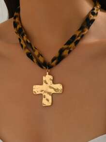 1 pieza Collar bohemio con colgante de leopardo, cuentas grandes, concha, flor y corazón para mujer, collar tipo gargantilla para playa, joyería de regalo