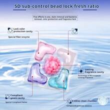 五合一洗衣凝珠，溶解粉末珍珠，深层清洁，持久留香，优质 PET 材质，去污柔顺衣物，不含染料，适用于家庭、酒店、学校、旅行必备