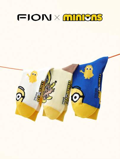 Minions 3 Pairs Funny Cute Socks For Women Cartoon  Cotton Socks Colorful Patterned Dress Socks For Women And Children,Unisex Socks,Size 5-8