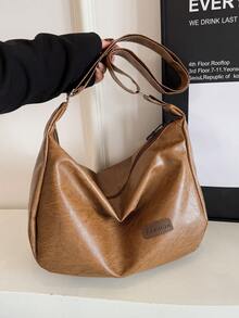 Retro Large Capacity Shoulder Bag For Women, Versatile Soft Plain Color Underarm Bag - Khaki - View 2