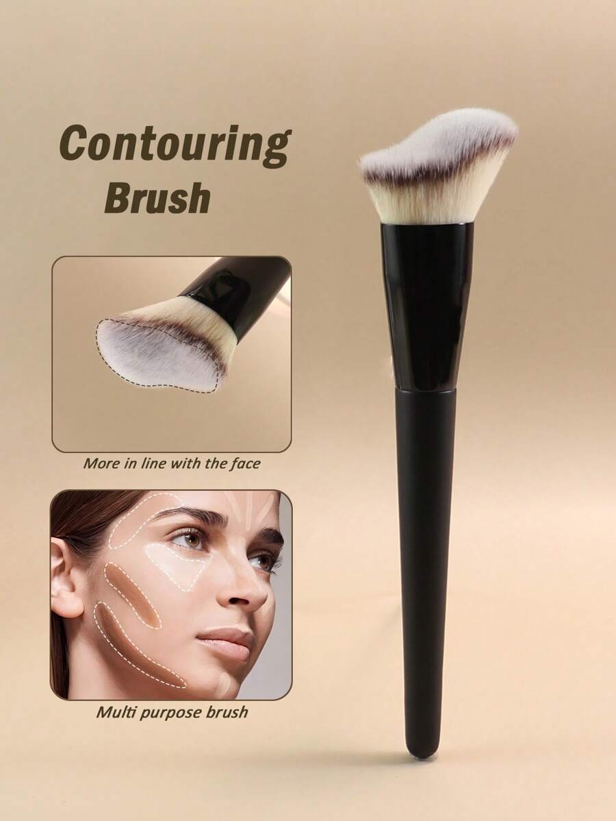 1 pezzo Pennello professionale per contouring del viso, pennello base ad alto lucido asimmetrico, adatto per illuminare il viso, in fibra sintetica avanzata morbida e lenta, adatto per principianti per definire i contorni del viso