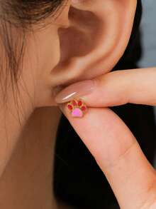 1 对 18K 镀金不锈钢花朵、星星、蝴蝶和爪形耳钉，螺丝后盖，适合女士和女孩日常佩戴、周末约会、生日派对、友谊礼物 - 彩色 - 查看 3