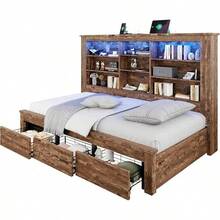 Twin Daybed With Bookcase Headboard – USB-C Charging, RGB Lights & 3 Drawers, No Box Spring Needed, Farmhouse Wood Frame For Teens & Dorms - Xem 9