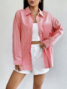 قميص مطبوع بخطوط للمرأة ، للربيع/الصيف/الخريف